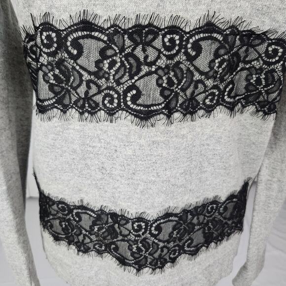 J. Crew Factory Striped Lace Teddie Sweater Long Sleeve Heather Gray Size Small - Picture 10 of 13